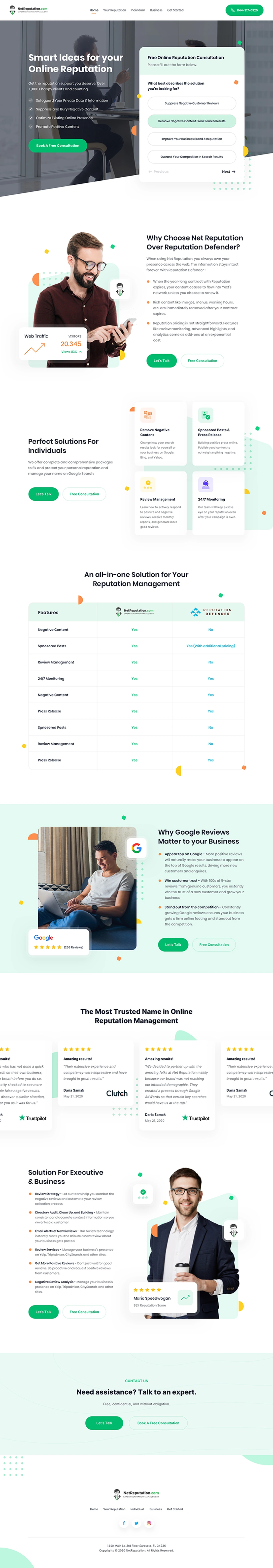 NetReputation landing page in a laptop mockup