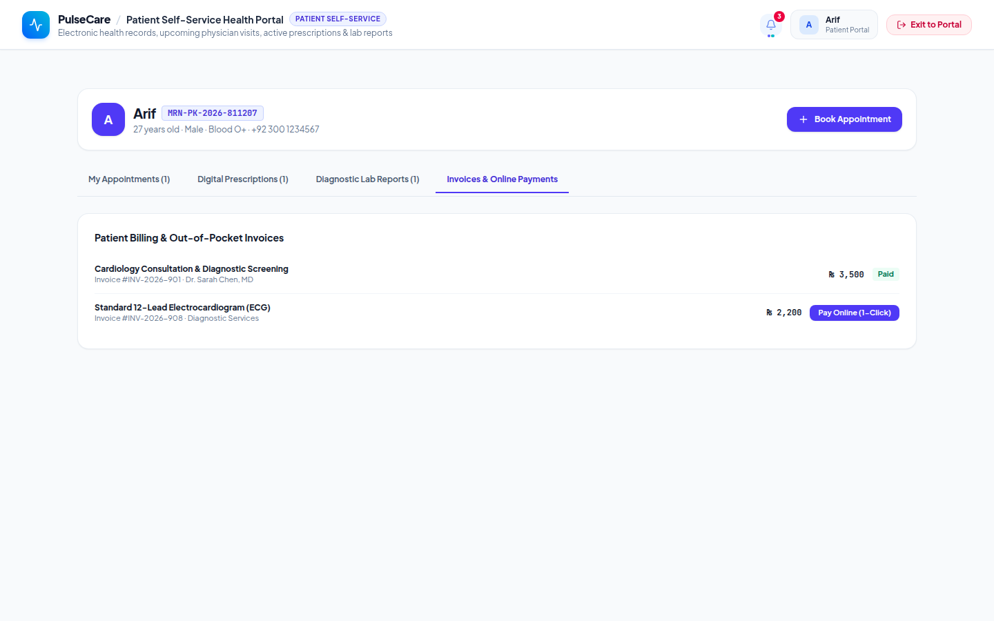 Patient invoices and payments