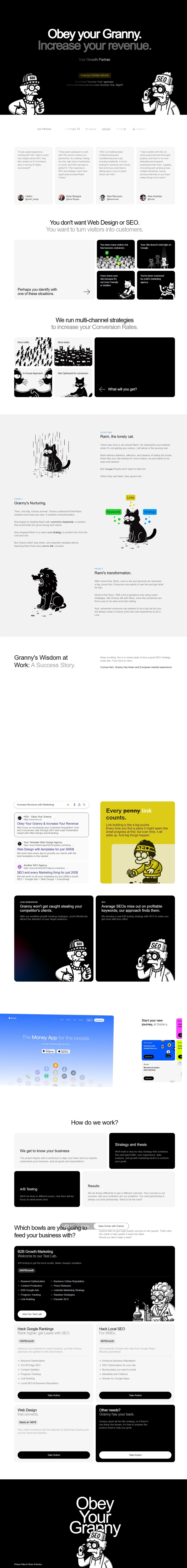 Obey Your Granny landing page in a laptop mockup