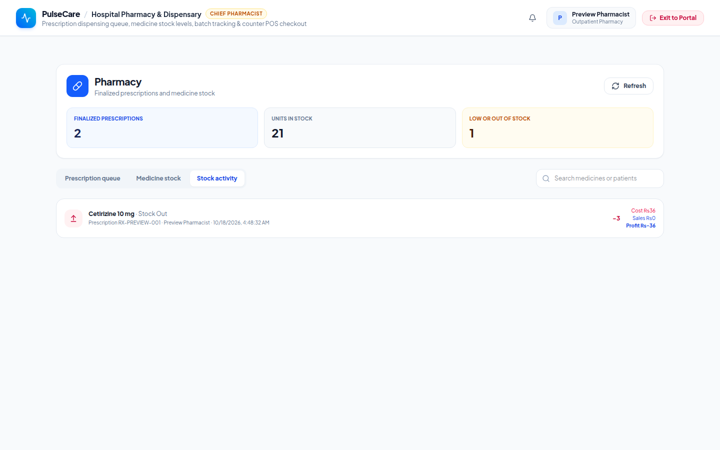 Stock activity ledger